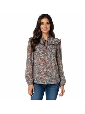 NORTHERN REFLECTIONS Sheer Ditsy Floral Print Long Sleeve Blouse US Sz L NWT
